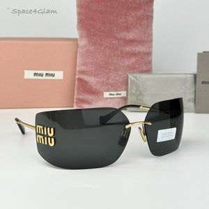 Miu Miu Women Sunglasses Gold Dark Grey Wraparound MU54YS 5AK5S0 BRAND NEW